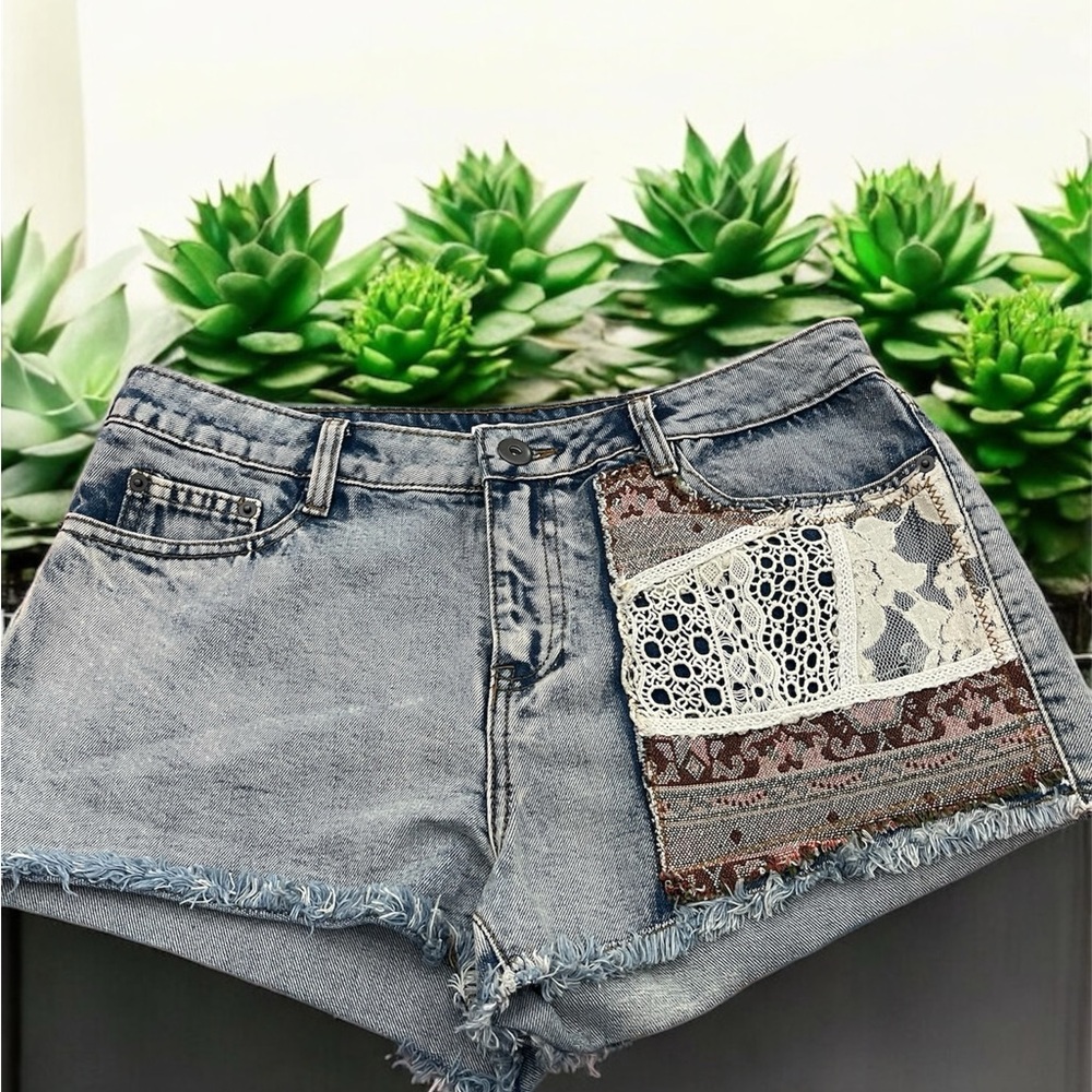 Patchwork Denim Shorts